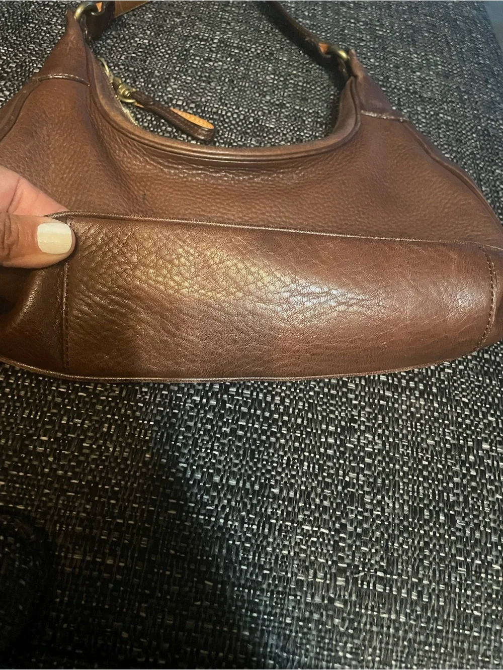Coach Brown Pebbled Leather Hobo Shoulder Bag with Brass Hardware.